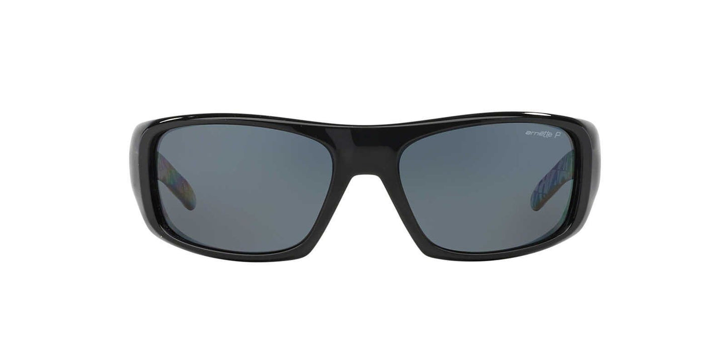 ARNETTE Men's AN4182 Hot Shot Wrap Sunglasses, Gloss Black/Grey Polarized, 62 mm