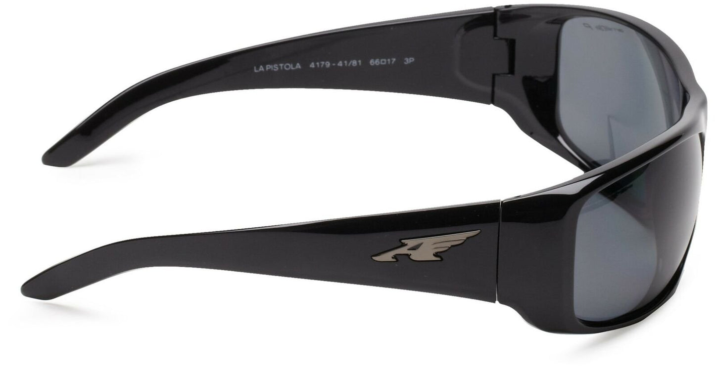 Arnette Men's AN4179 La Pistola Wrap Sunglasses, Black/Polarized Grey, 66 mm