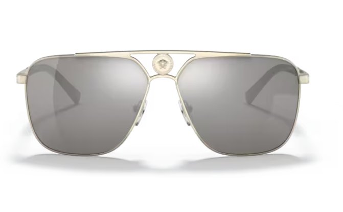 VERSACE VE2238 12526G 61mm Pale Gold Light Grey Mirror Silver Men's Sunglasses
