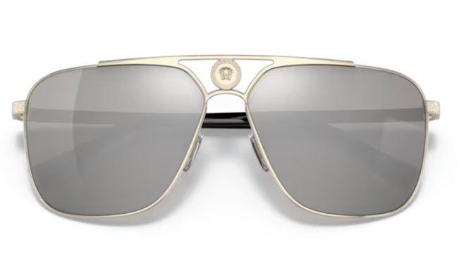 VERSACE VE2238 12526G 61mm Pale Gold Light Grey Mirror Silver Men's Sunglasses
