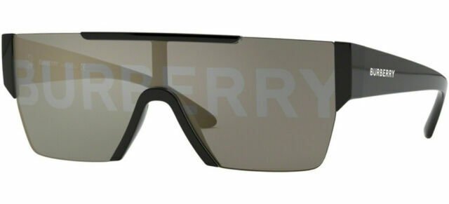 Burberry BE 4291 3001/G Black Plastic Rectangle Sunglasses Gold Mirror Lens