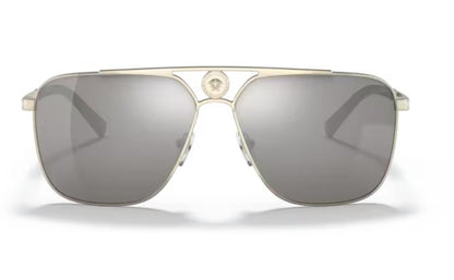 VERSACE VE2238 12526G 61mm Pale Gold Light Grey Mirror Silver Men's Sunglasses