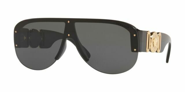 Versace VE 4391 GB1/87 Black Plastic Shield Sunglasses Grey Lens