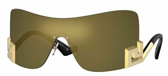 Versace VE 2240 10025A Mirror Gold Metal Shield Sunglasses Gold Mirror Lens