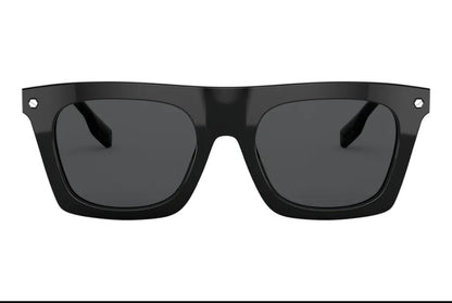 BURBERRY BE 4318 300187 Black Plastic Rectangular Sunglasses Grey Classic Lens